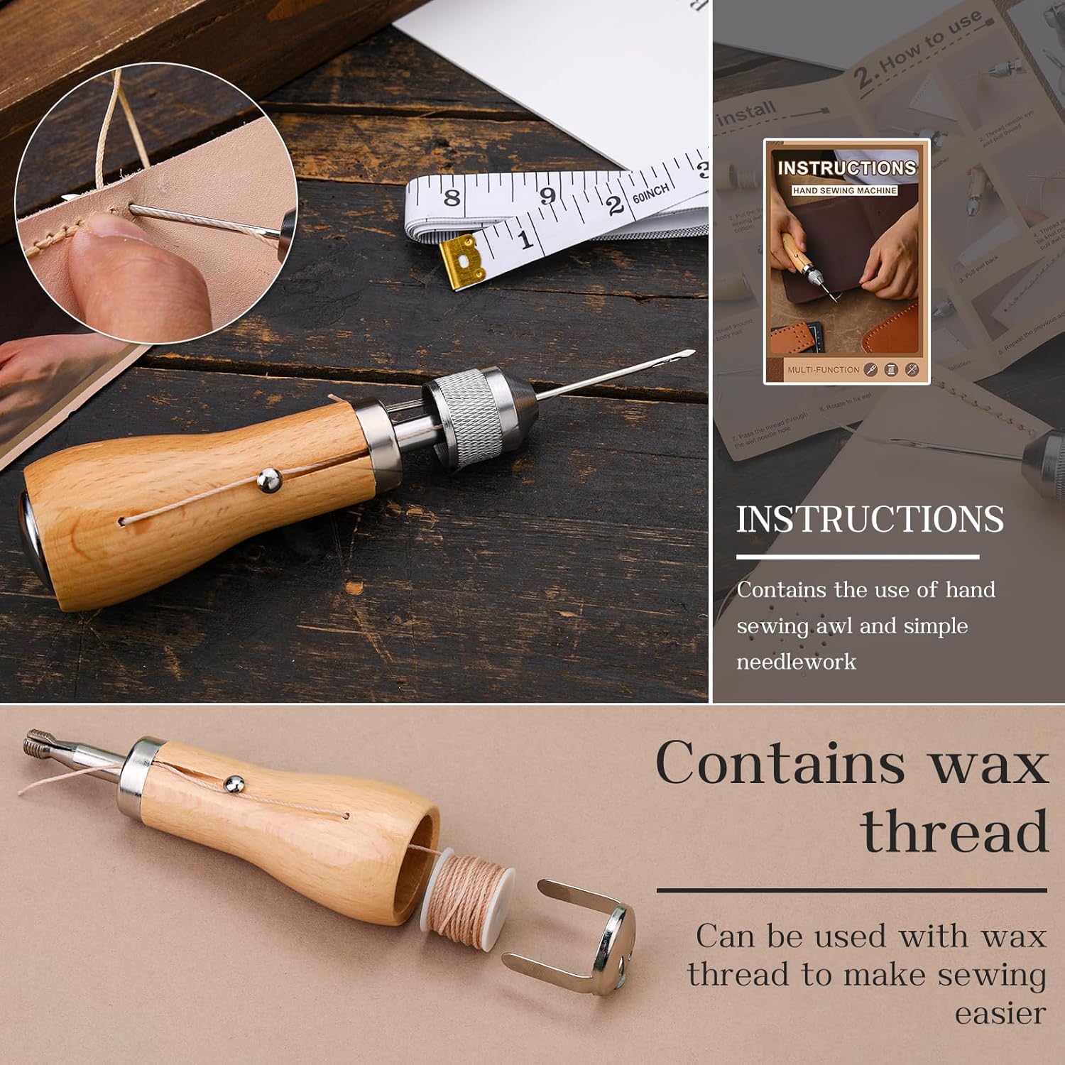 QMNNMA 40pcs Sewing Awl Kit with Bag, Portable Awl Tool Stitching with Instructions, Speedy Stitcher Sewing Awl Kit for DIY Leather Sewing Repair Craft - Image 3