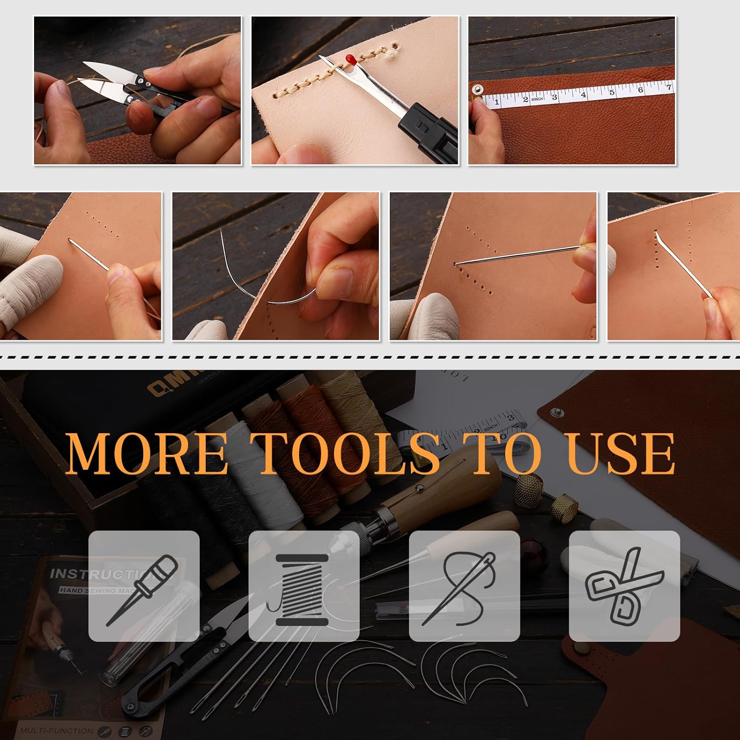 QMNNMA 40pcs Sewing Awl Kit with Bag, Portable Awl Tool Stitching with Instructions, Speedy Stitcher Sewing Awl Kit for DIY Leather Sewing Repair Craft - Image 6