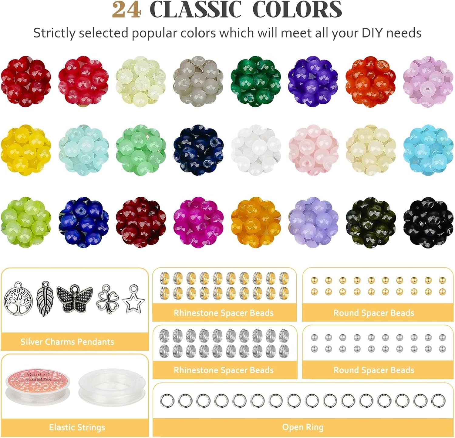 Sistenia 6mm Glass Beads Bracelet Making Kit 1400pcs, 24 Colors Crystal Beads for Jewelry Making Round Beads DIY Crafts with Spacer Beads Charms Accessories - Image 2