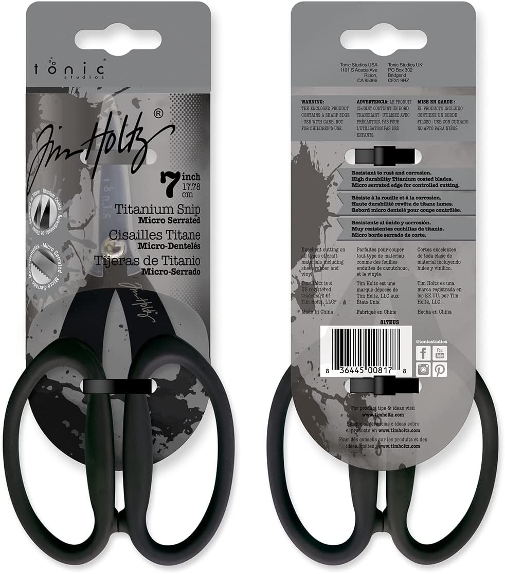 Tim Holtz Small Titanium Scissors - 7 Inch Mini Snips with Micro Serrated Blade - Non Stick Craft Tool for Cutting Paper, Fabric, and Sewing - Black Comfort Grip Handles - Image 3