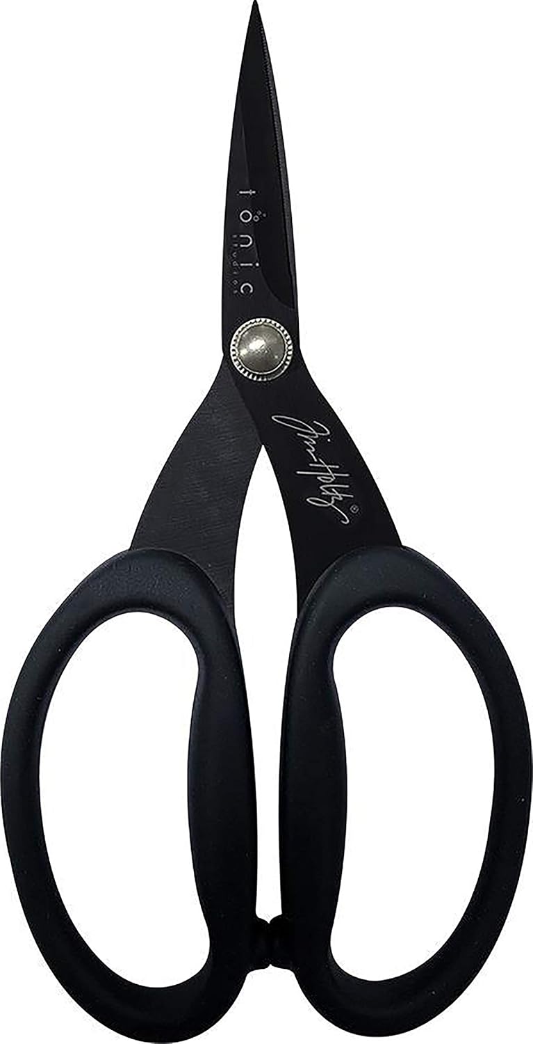Tim Holtz Small Titanium Scissors - 7 Inch Mini Snips with Micro Serrated Blade - Non Stick Craft Tool for Cutting Paper, Fabric, and Sewing - Black Comfort Grip Handles - Image 7