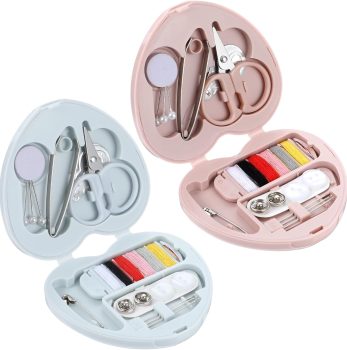 2Pcs Mini Sewing Kit Heart Shaped Sewing Kit Portable Travel Sewing Box Kit Emergency Sewing Repair Kit Mini Travel Sewing Kit Portable Sewing Kit With Needles Button Wire Thread Scissors (Blue, Pink)