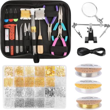 Giwaelro Jewelry Repair Kit for Adults, Jewelry Making Supplies with Pliers, Wires, Findings, Necklace Chains, Magnifier and Storage Bag
