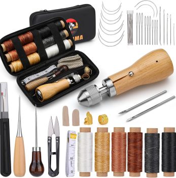 QMNNMA 40pcs Sewing Awl Kit with Bag, Portable Awl Tool Stitching with Instructions, Speedy Stitcher Sewing Awl Kit for DIY Leather Sewing Repair Craft