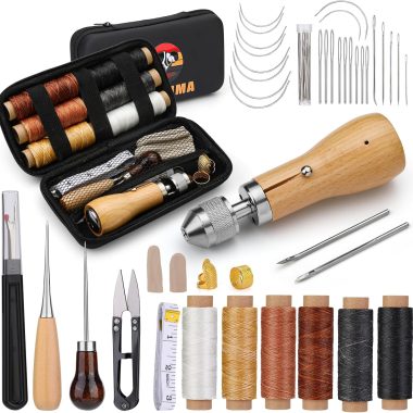 QMNNMA 40pcs Sewing Awl Kit with Bag, Portable Awl Tool Stitching with Instructions, Speedy Stitcher Sewing Awl Kit for DIY Leather Sewing Repair Craft